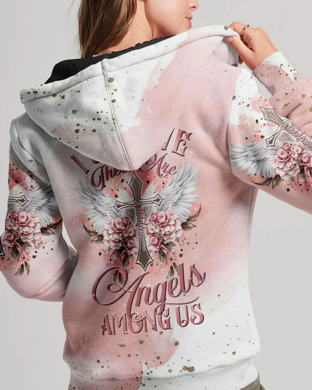 I Believe There Are Angels Among Us Floral Wings Women's All Over Print Shirt - 2508234 - Image 10