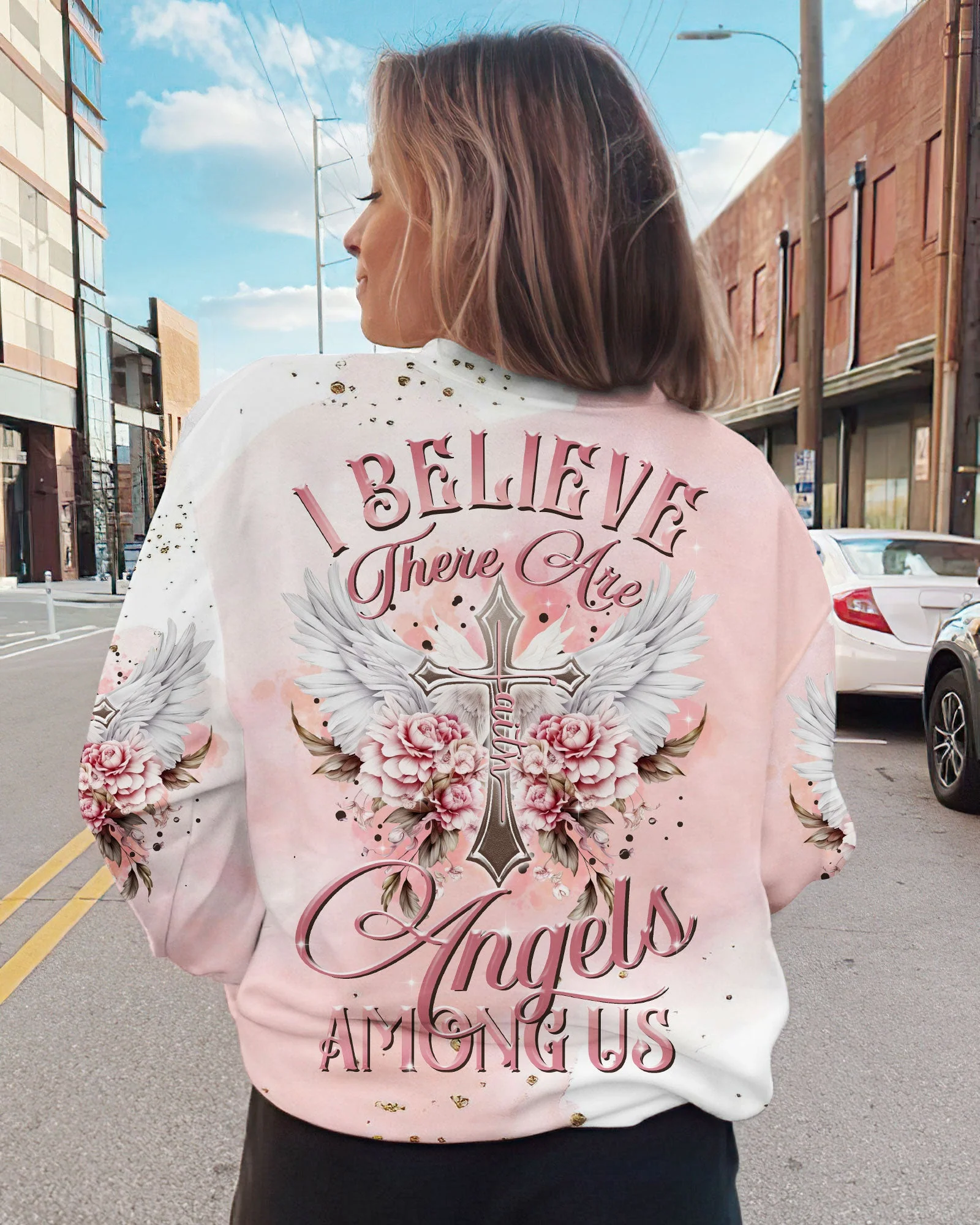 I Believe There Are Angels Among Us Floral Wings Women's All Over Print Shirt - 2508234 - Image 6