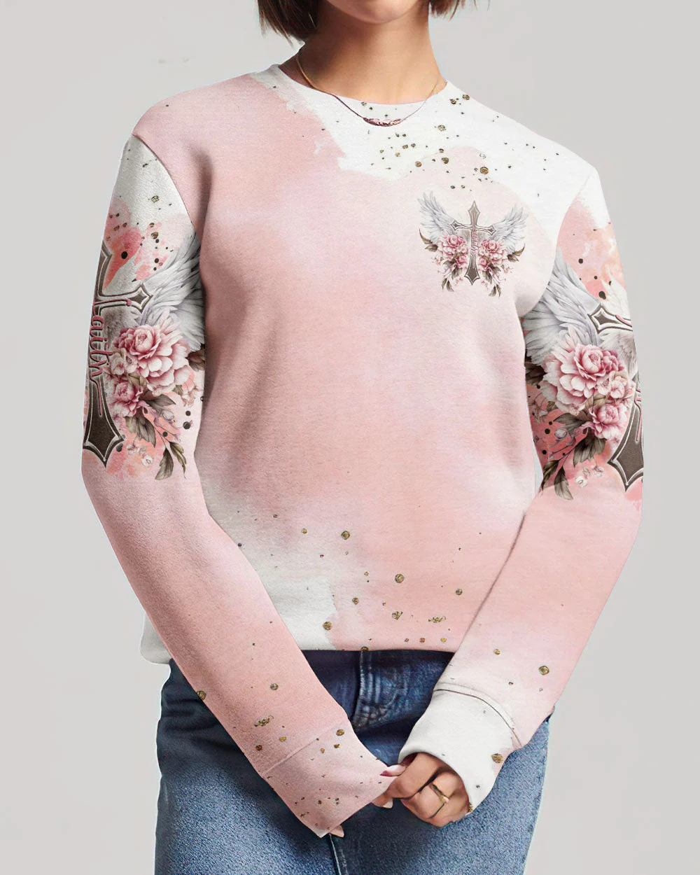 I Believe There Are Angels Among Us Floral Wings Women's All Over Print Shirt - 2508234 - Image 7