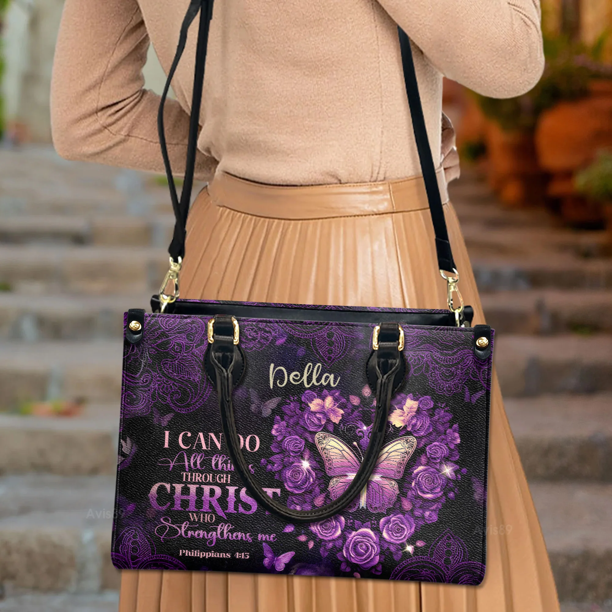 I Can Do All Things - Scripture Gifts For Women Of God - Personalized Leather Handbag With Handle - AT4081210 - Image 3