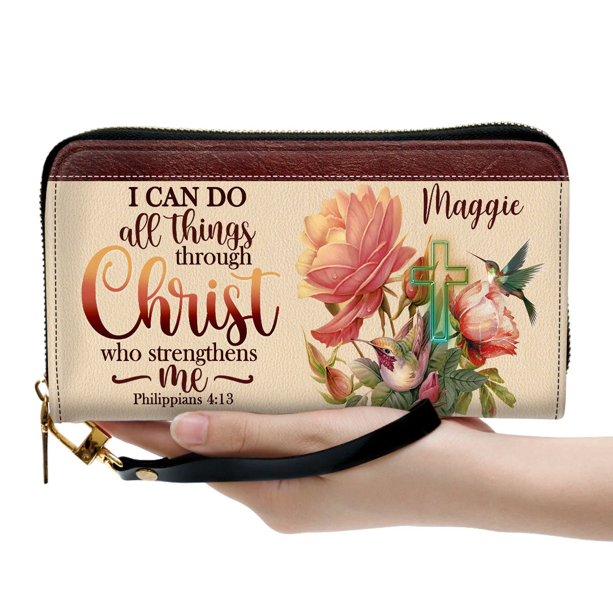 I Can Do All Things Through Christ - Personalized Leather Long Wallet -  Gifts For Christian Women TD118 - Image 3