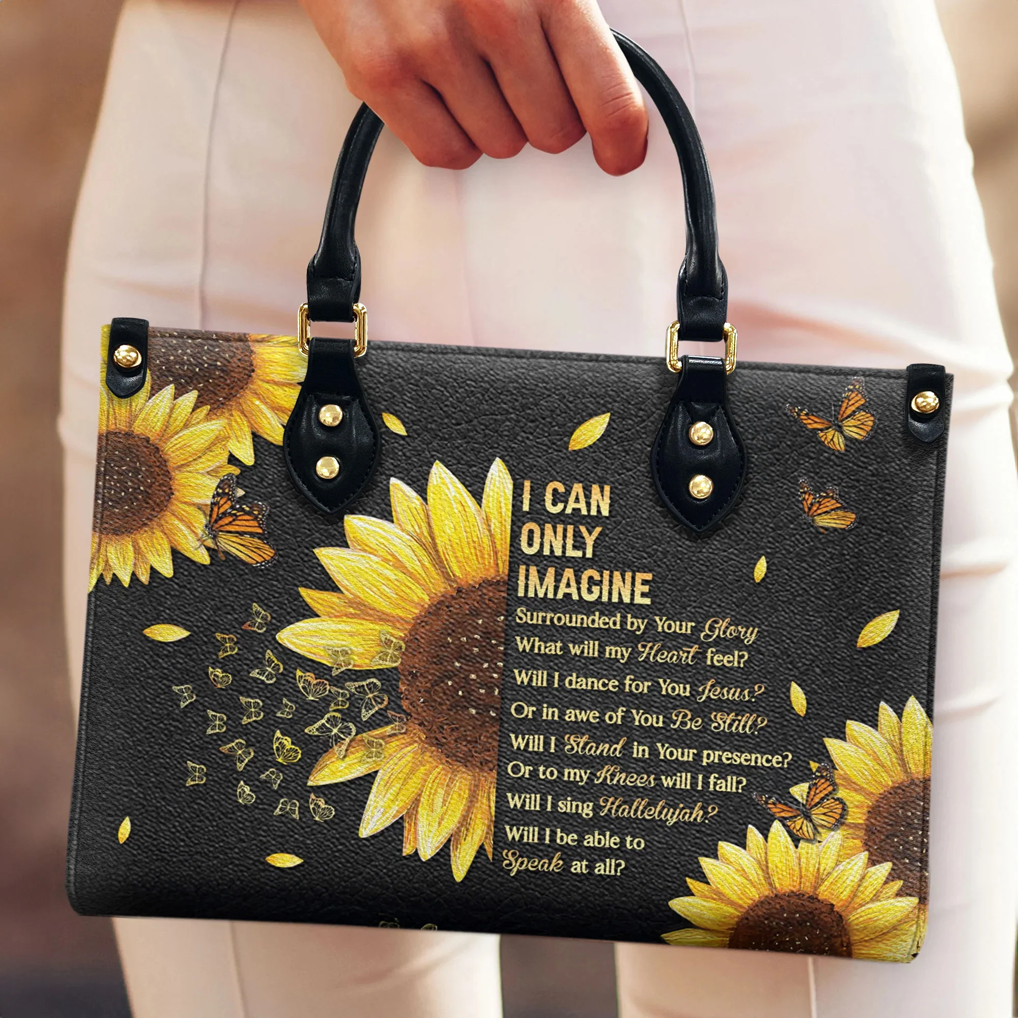 I Can Only Imagine Sunflower & Scripture - Christian Leather Handbag - Image 4