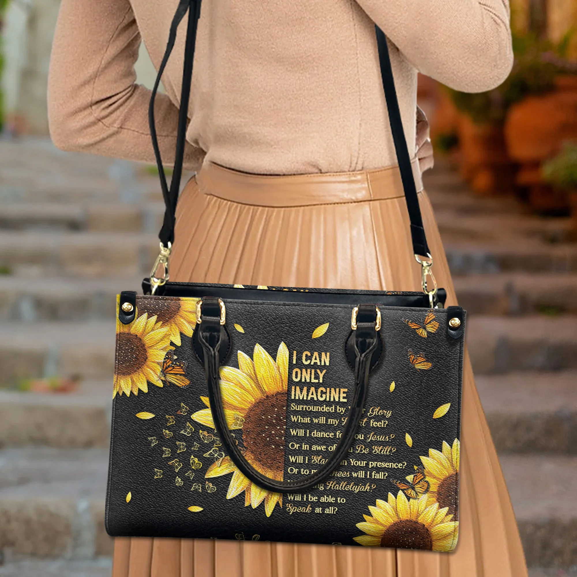 I Can Only Imagine Sunflower & Scripture - Christian Leather Handbag - Image 5