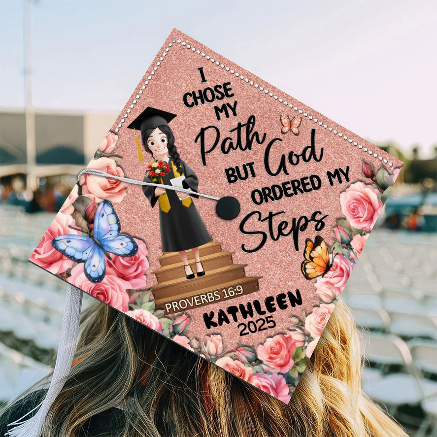 I Chose My Path God Ordered My Steps - Personalized Graduation Cap Topper | CLTC02 NA94 - Image 2