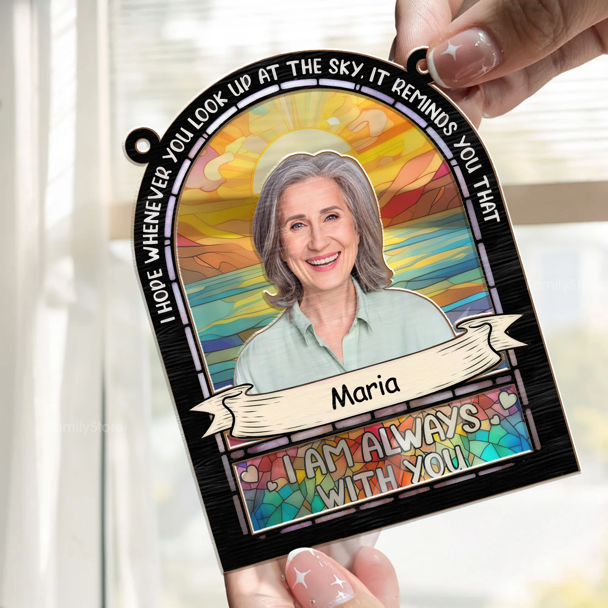 I Hope Whenever I Look Up At The Sky You See Me - Memorial Gift - Personalized Window Hanging Window Hanging Suncatcher Ornament NA94 - Image 2