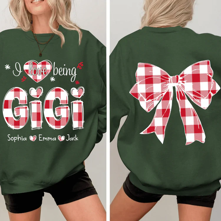 I Love Being Gigi Bow Buffalo Plaid - Personalized Sweatshirt With Design On Sleeve -  Meaningful Gifts For Grandma, Mom, Wife | Custom Sleeve NH96 - Image 8