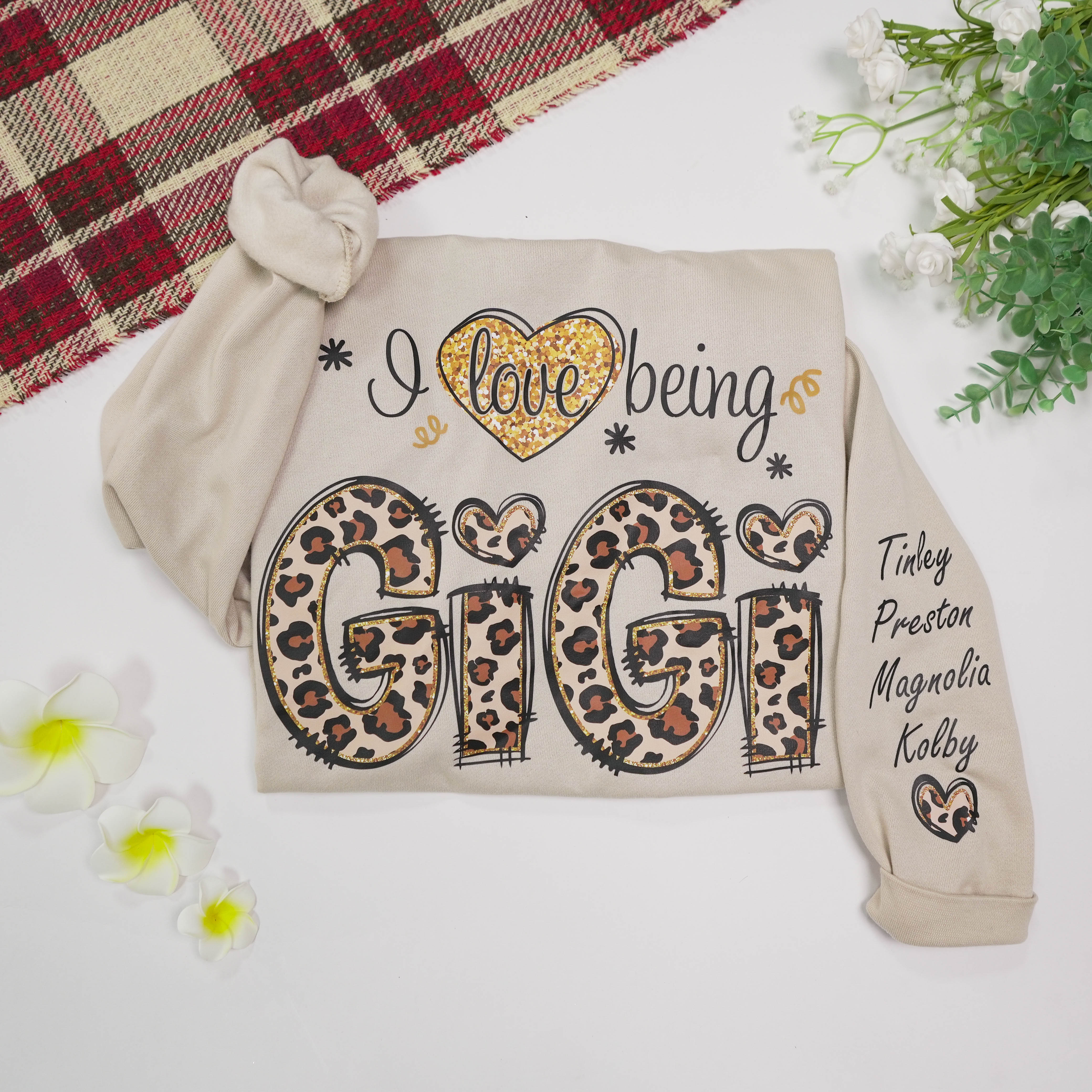 I Love Being Grandma Leopard - Personalized Sweatshirt With Design On Sleeve - Gift For Grandma, Mom, Wife - NH96 - Image 2