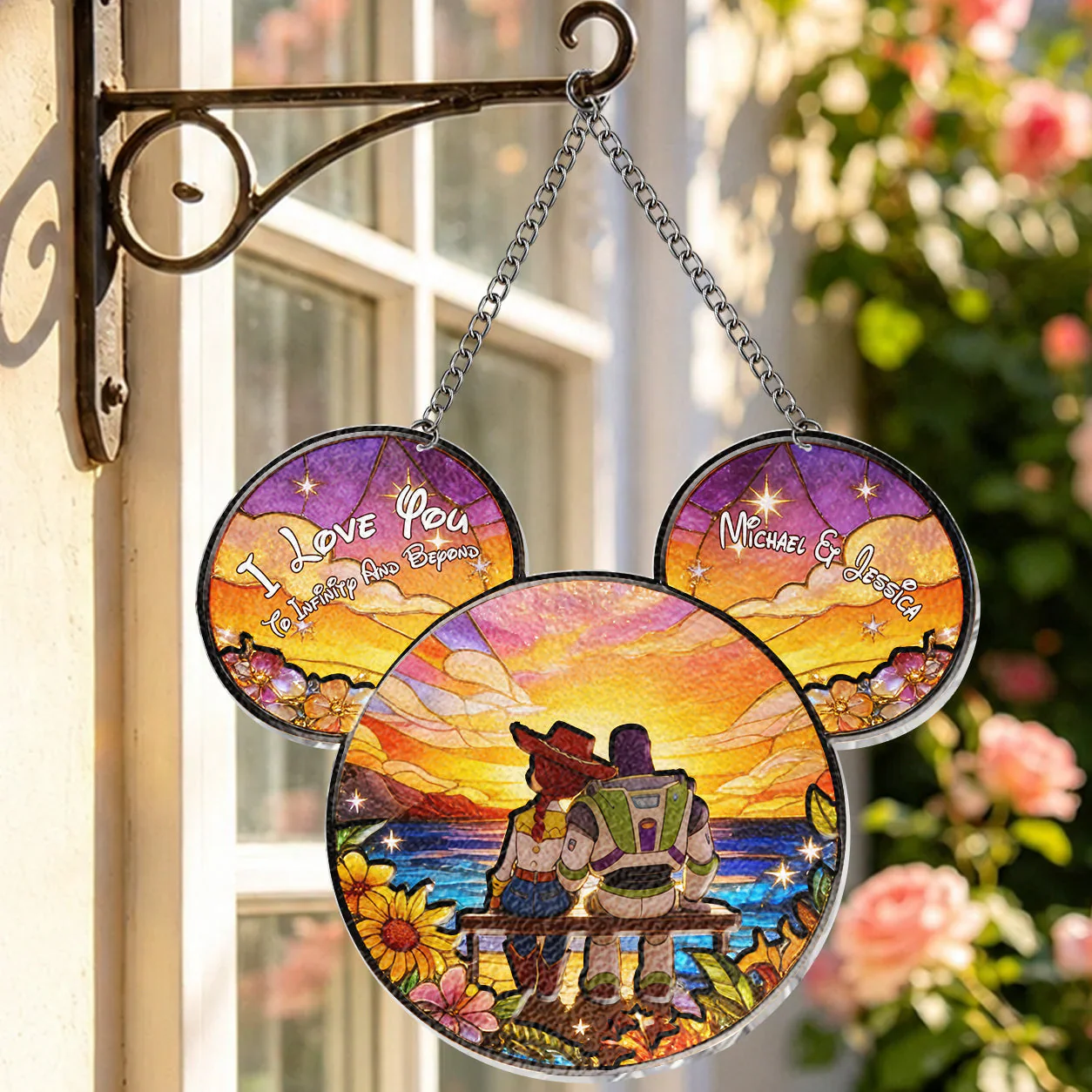 I Love You To Infinity And Beyond - Personalized Window Hanging Suncatcher Ornament - Gift For Couple - DSNY - Image 2