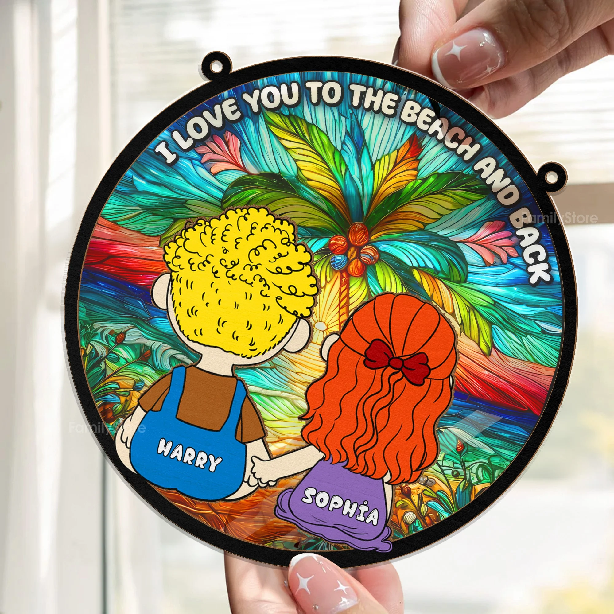 I Love You To The Beach And Back - Personalized Stained Glass Window Hanging Suncatcher - Gift For Couples | GR16 NA94 - Image 2