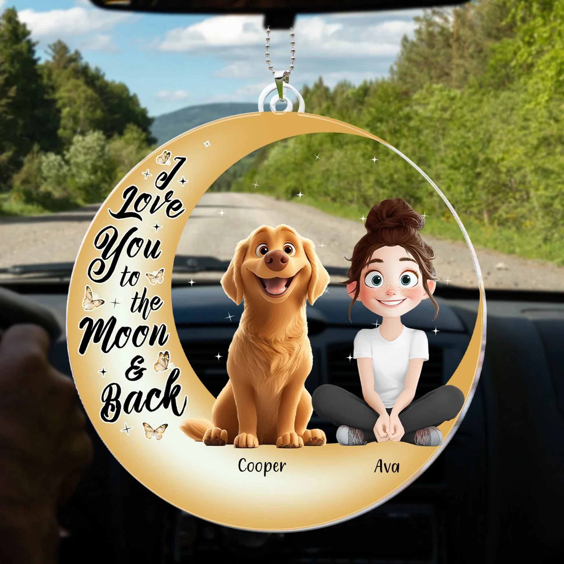 I Love You To The Moon & Back Cartoon Dog - Personalized Car Ornament - Gift for Pet Owners, Pet Lovers, Dog Mom, Cat Mom | CLP15 NH96 - Image 4