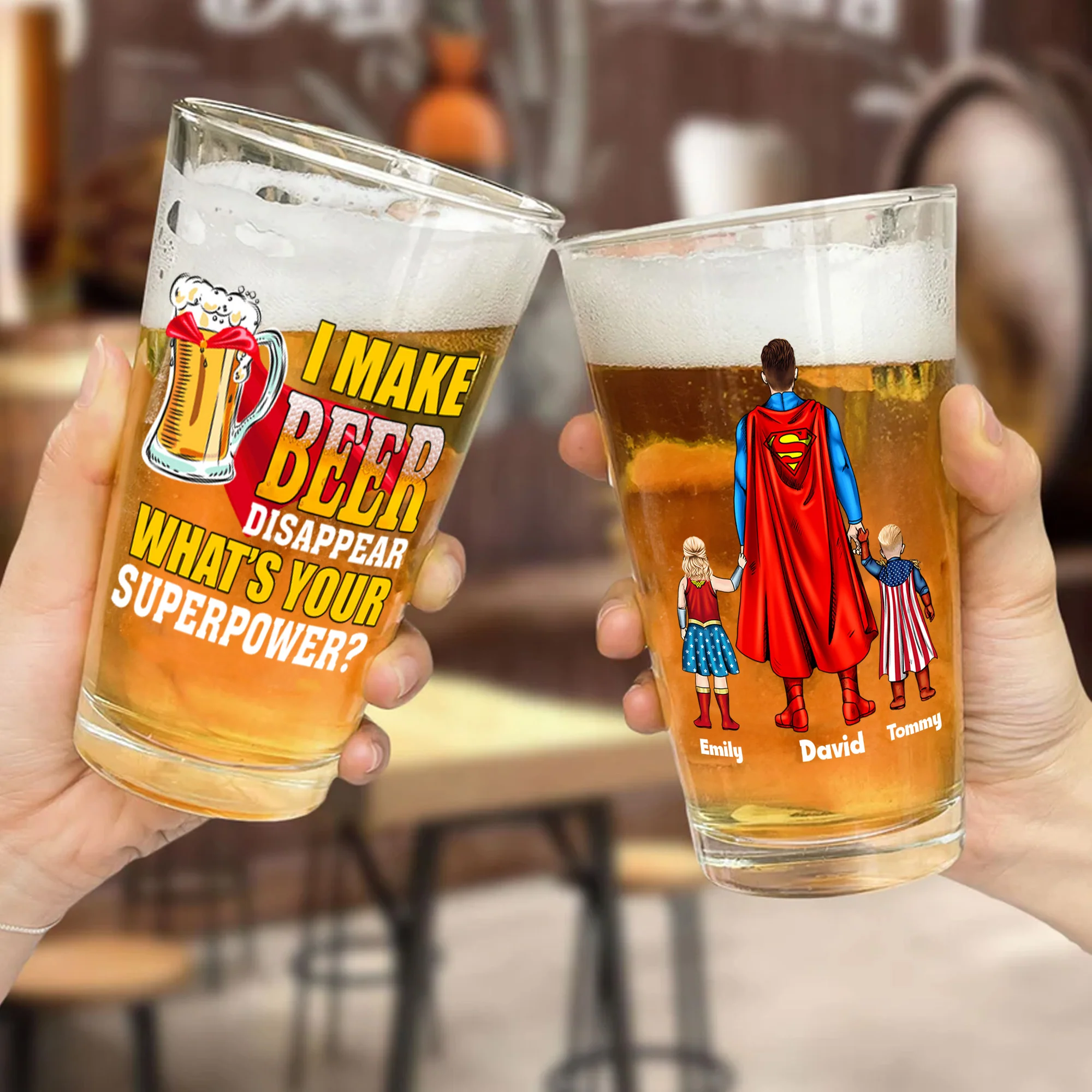 Super Hero I Make Beer Disappear What Is Your Super Power - Personalized Beer Glass, Gift For Dad - Image 2