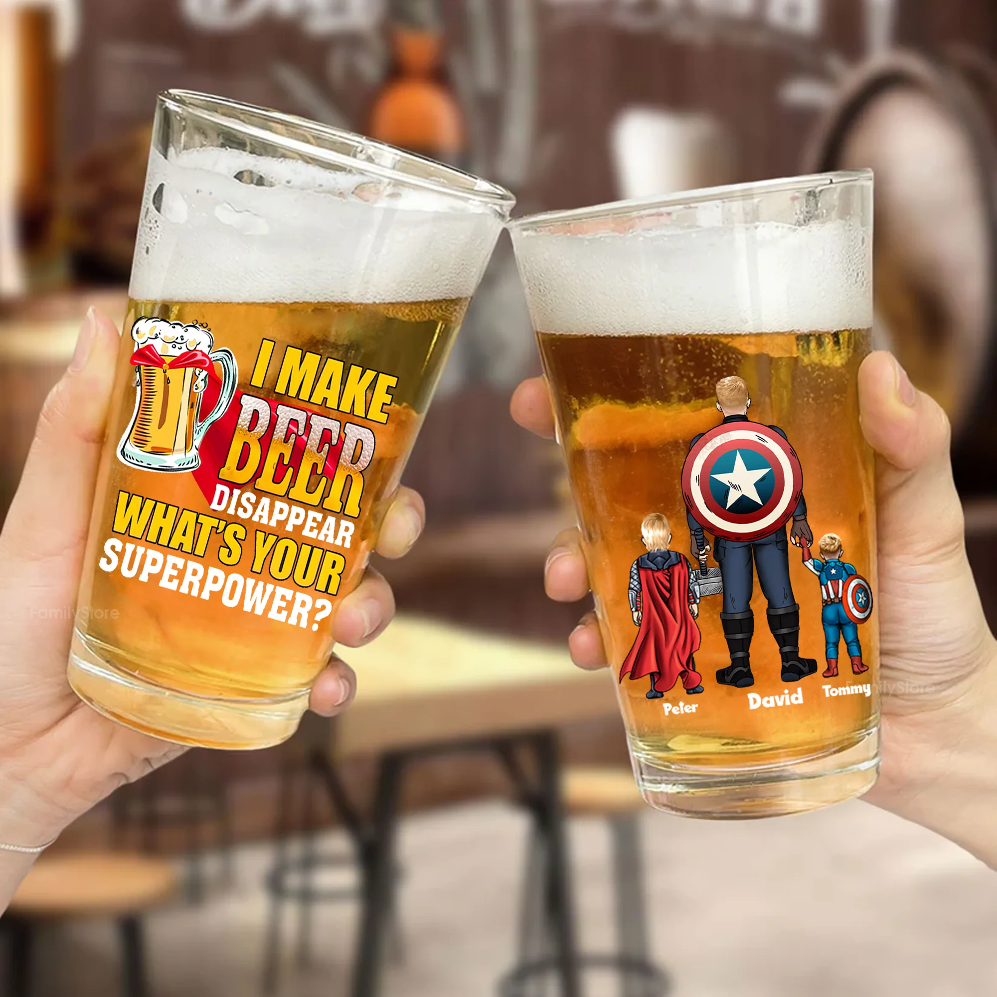 I Make Beer Disappear What's Your Superpower Design - Personalized Beer Glass - Gift for Dad, Grandpa, Husband - Image 2