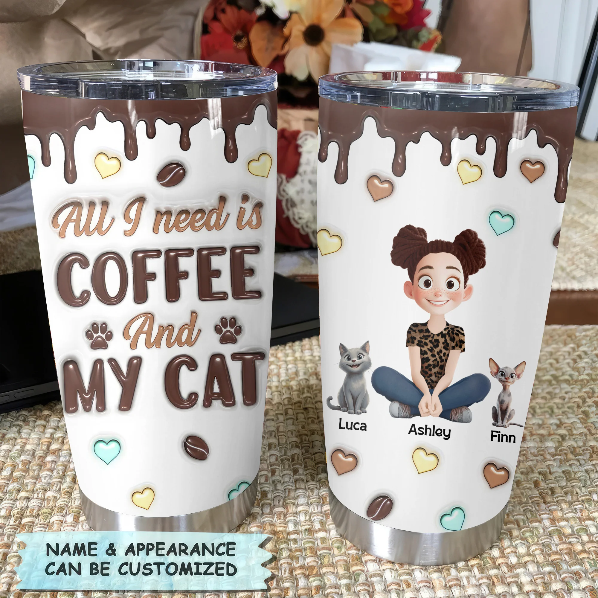 I Need Is Coffee And My Cat 3D Inflated Effect Cartoon Cat - Personalized Tumbler Cup - Gift for Pet Owners, Pet Lovers, Cat Mom | CLP15 NH96 - Image 4