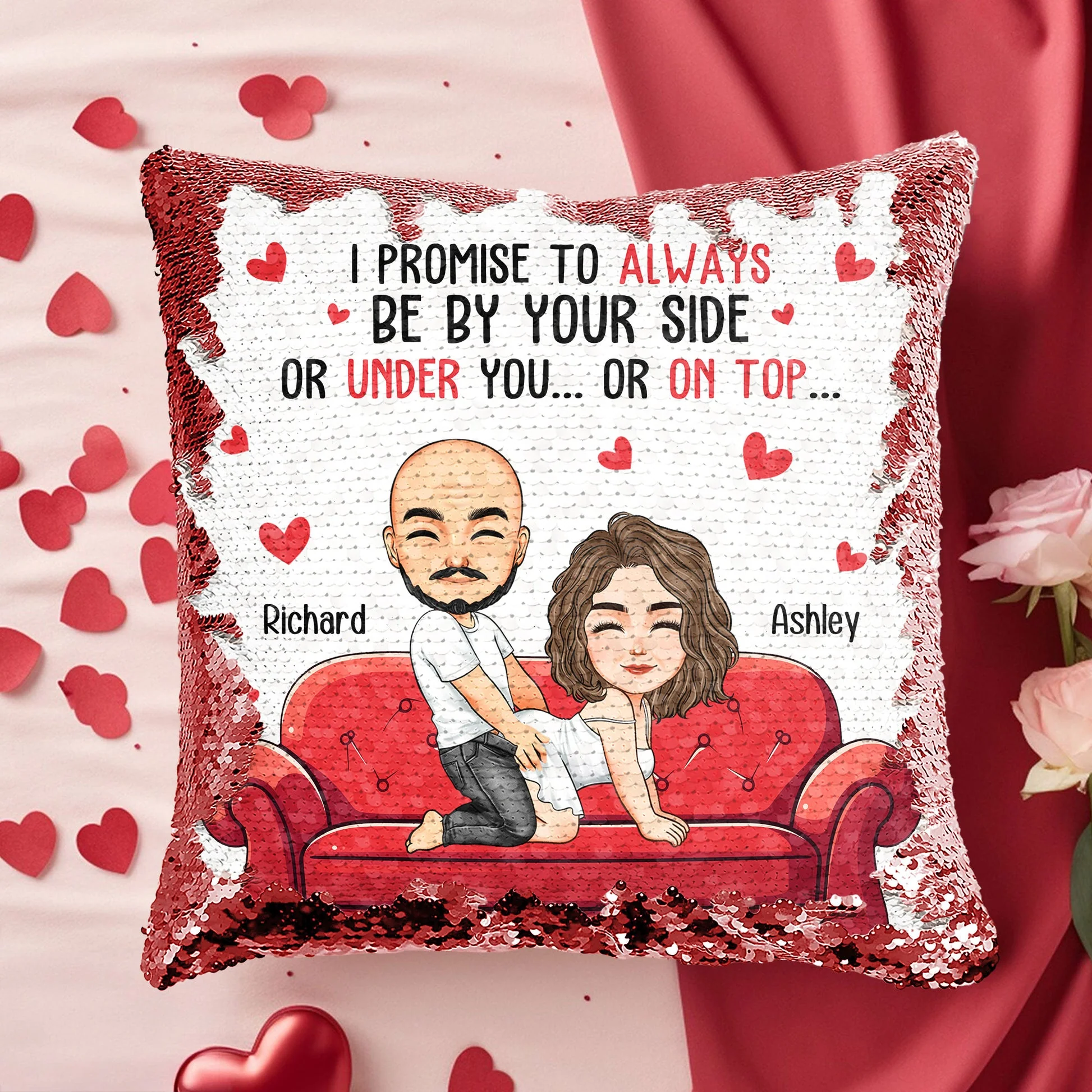 I Promise To Always Be By Your Side - Personalized Sequin Pillow - Gift For Couple, Husband Wife, Anniversary Gift | GR10 NA94 - Image 2
