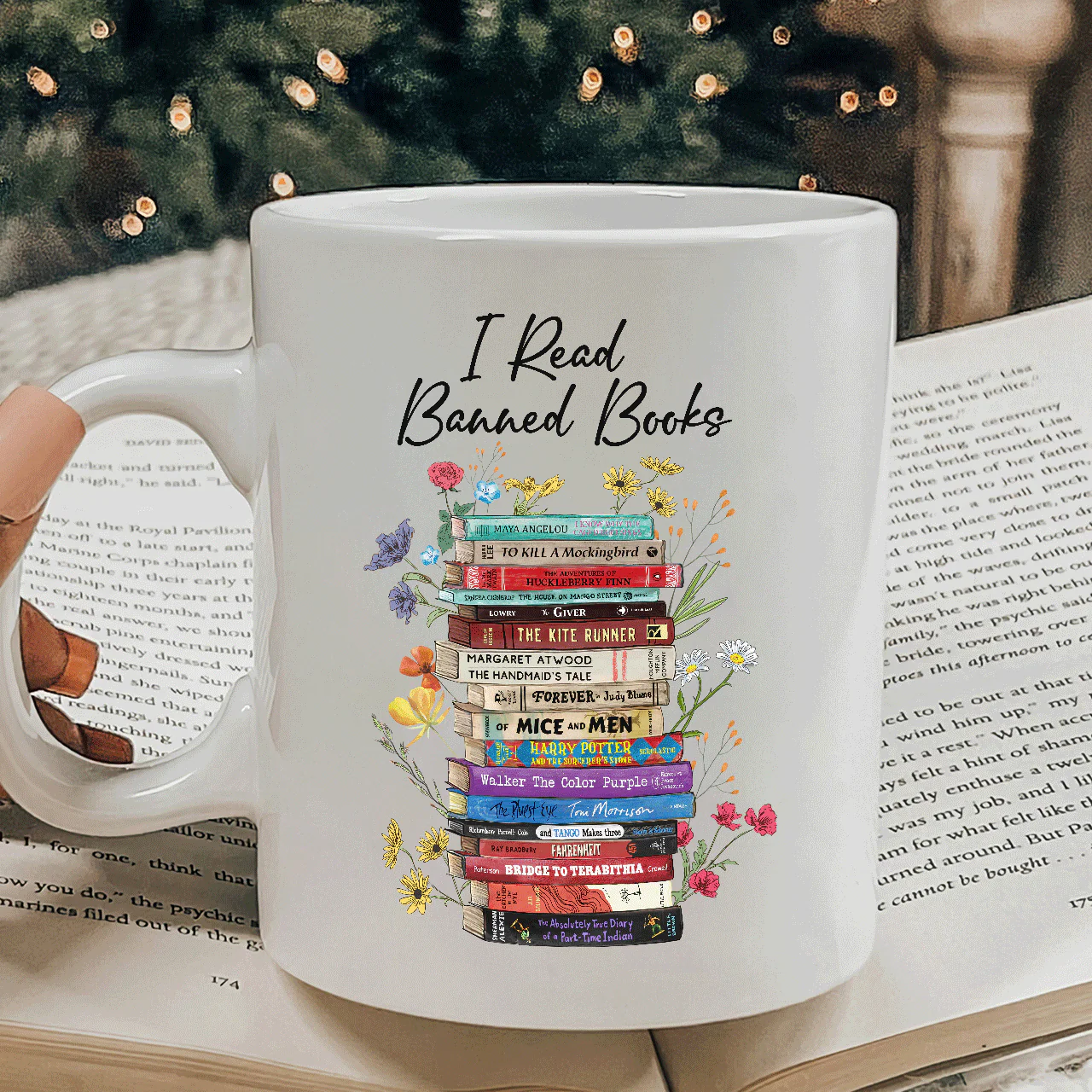 I Read Banned Books Flowers Book Lover Gift Mug - Image 4