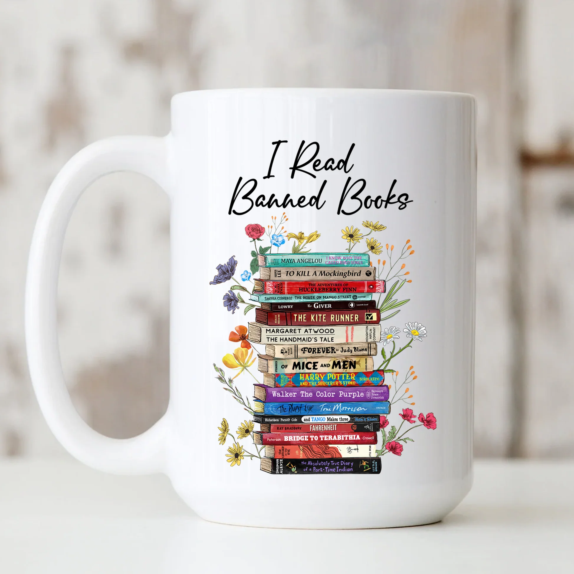 I Read Banned Books Flowers Book Lover Gift Mug - Image 5