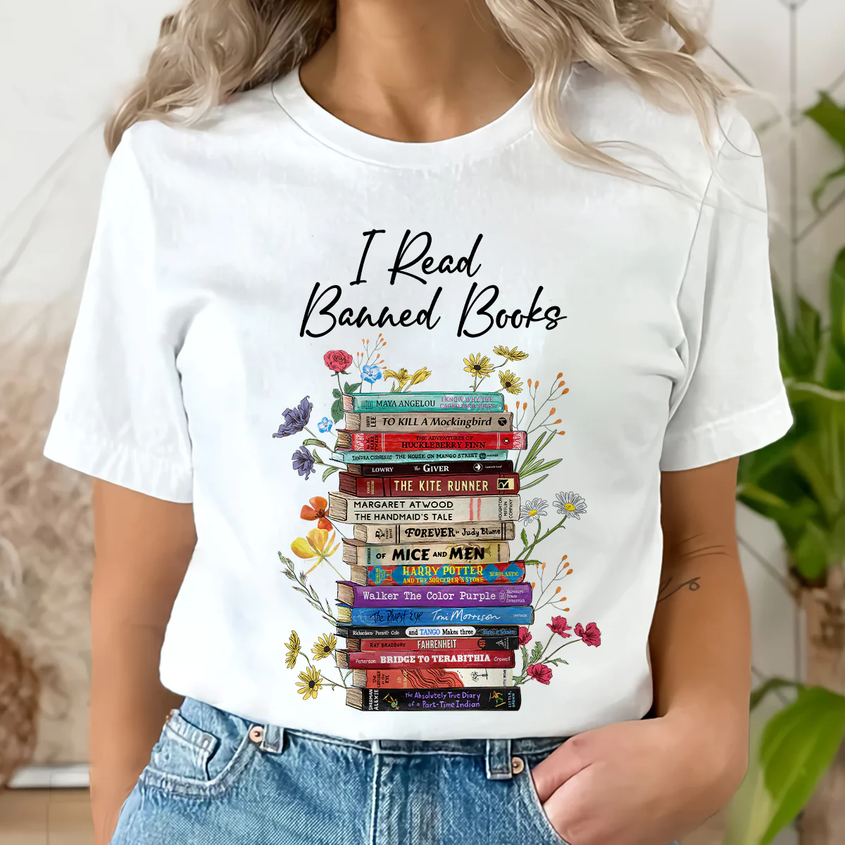 I Read Banned Books Flowers Book Lover Gift T-Shirt - Image 3