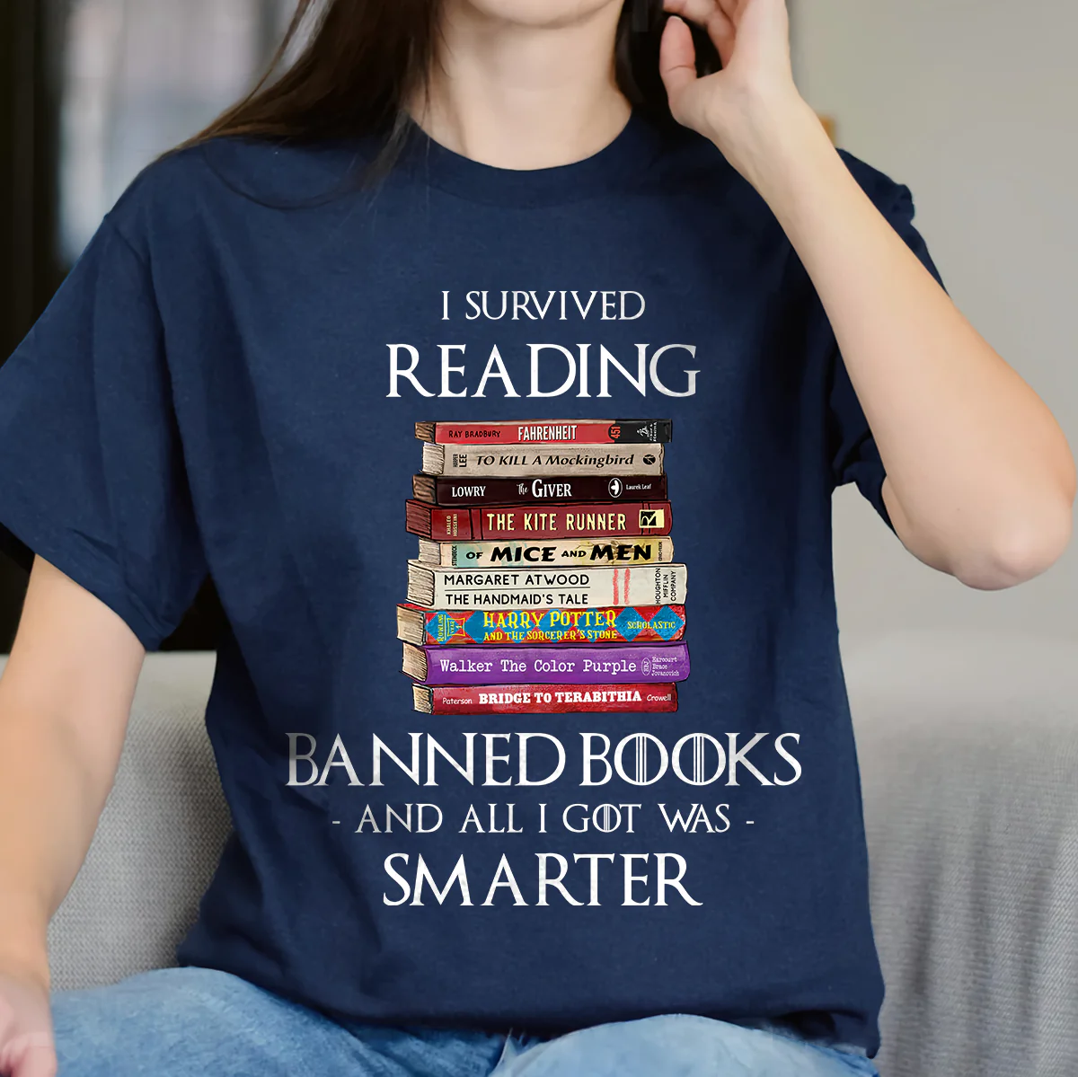 I Survived Reading Banned Books And All I Got Was Smarter Book Lover Gift T-Shirt - Image 4