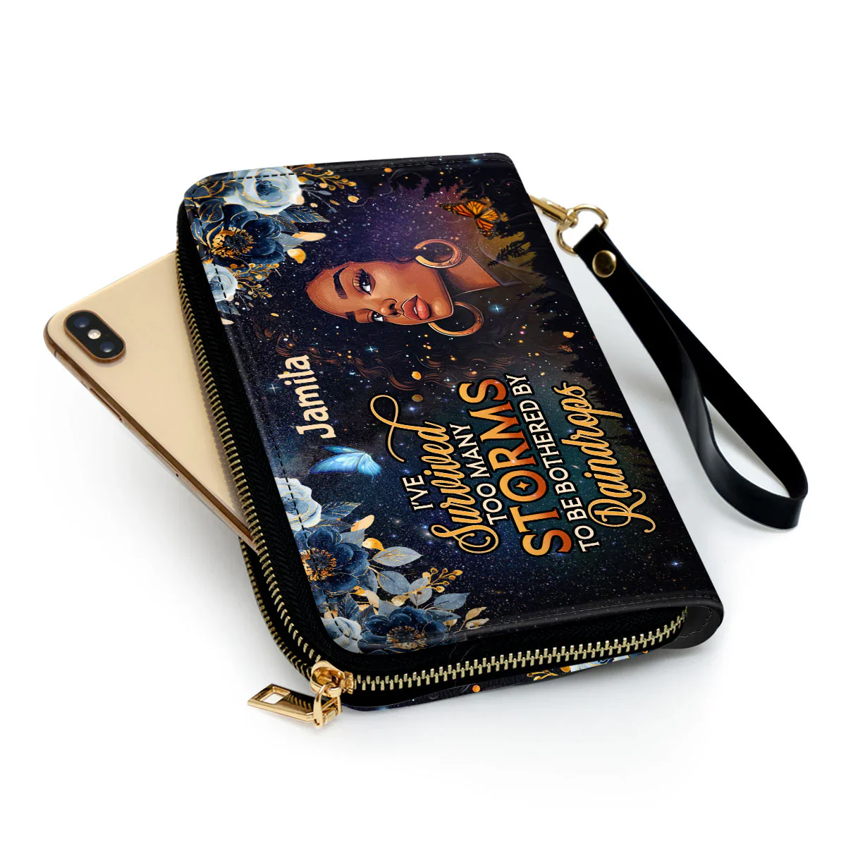I’ve Survived Too Many Storms - Personalized Leather Clutch Purse - Inspirational Gift For Black Woman - Image 3