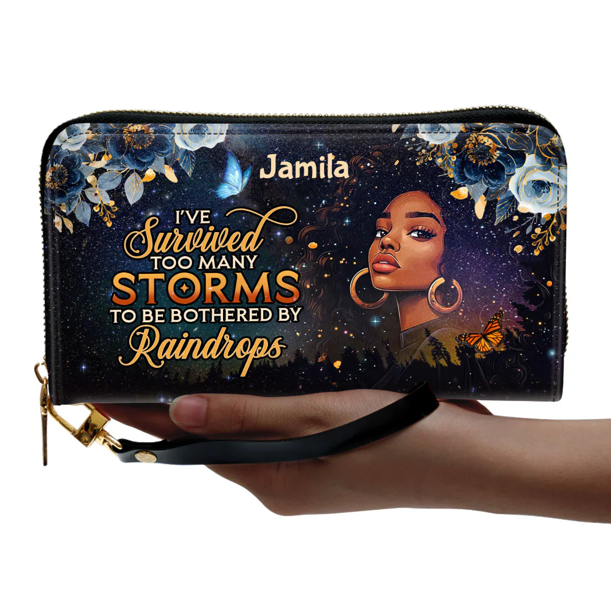 I’ve Survived Too Many Storms - Personalized Leather Clutch Purse - Inspirational Gift For Black Woman - Image 4