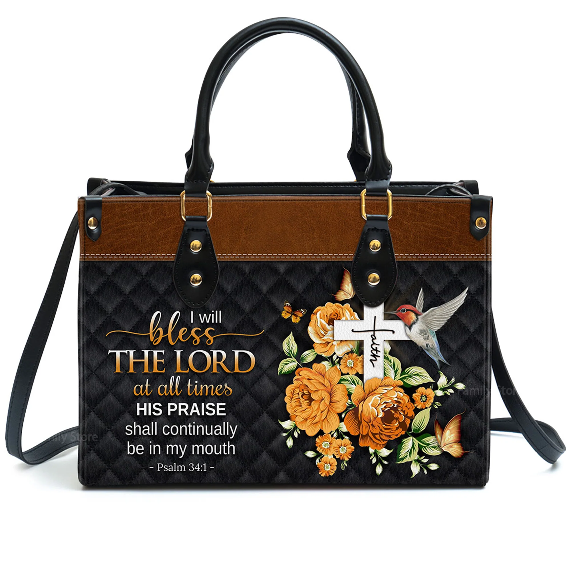 I Will Bless The Lord At All Times - Thoughtful Gift For Christians - Personalized Leather Handbag With Handle - AT4080828 - Image 2