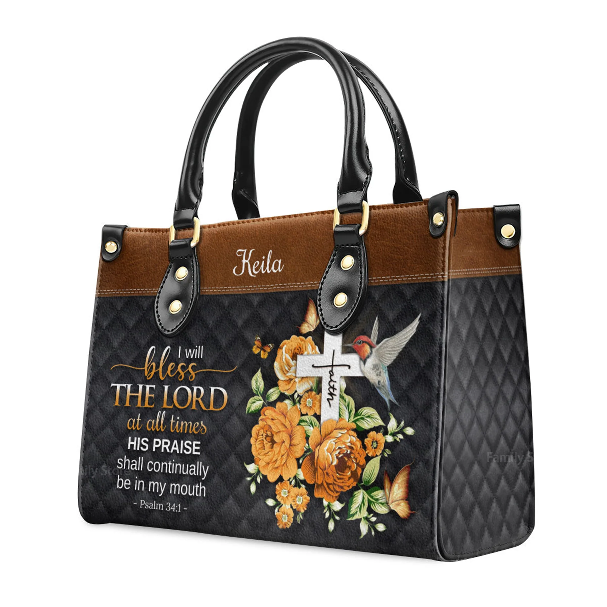 I Will Bless The Lord At All Times - Thoughtful Gift For Christians - Personalized Leather Handbag With Handle - AT4080828 - Image 3
