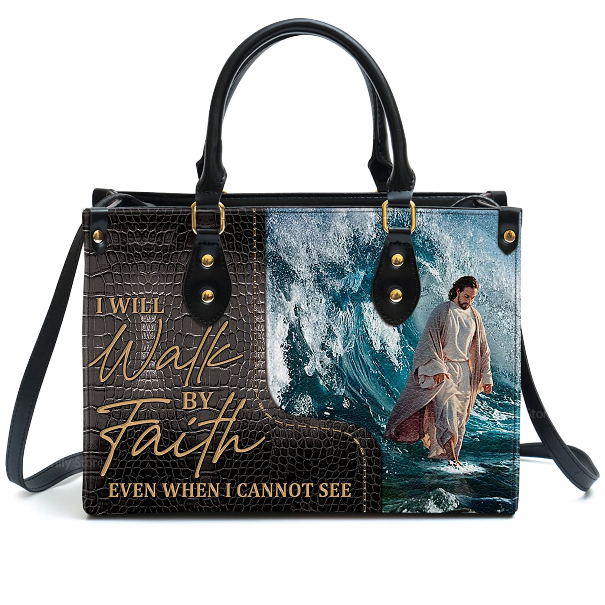 I Will Walk By Faith Even I Cannot See - Thoughtful Gift For Christians - Personalized Leather Handbag With Handle - AT4080829 - Image 2