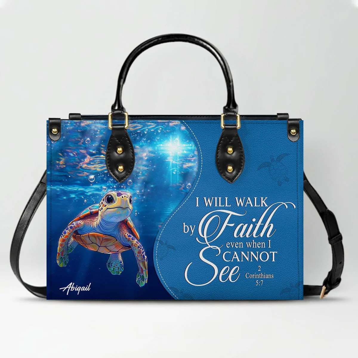 I Will Walk By Faith Even When I Can Not See Custom Christian Leather Handbag - Personalized Leather Bag HL128
