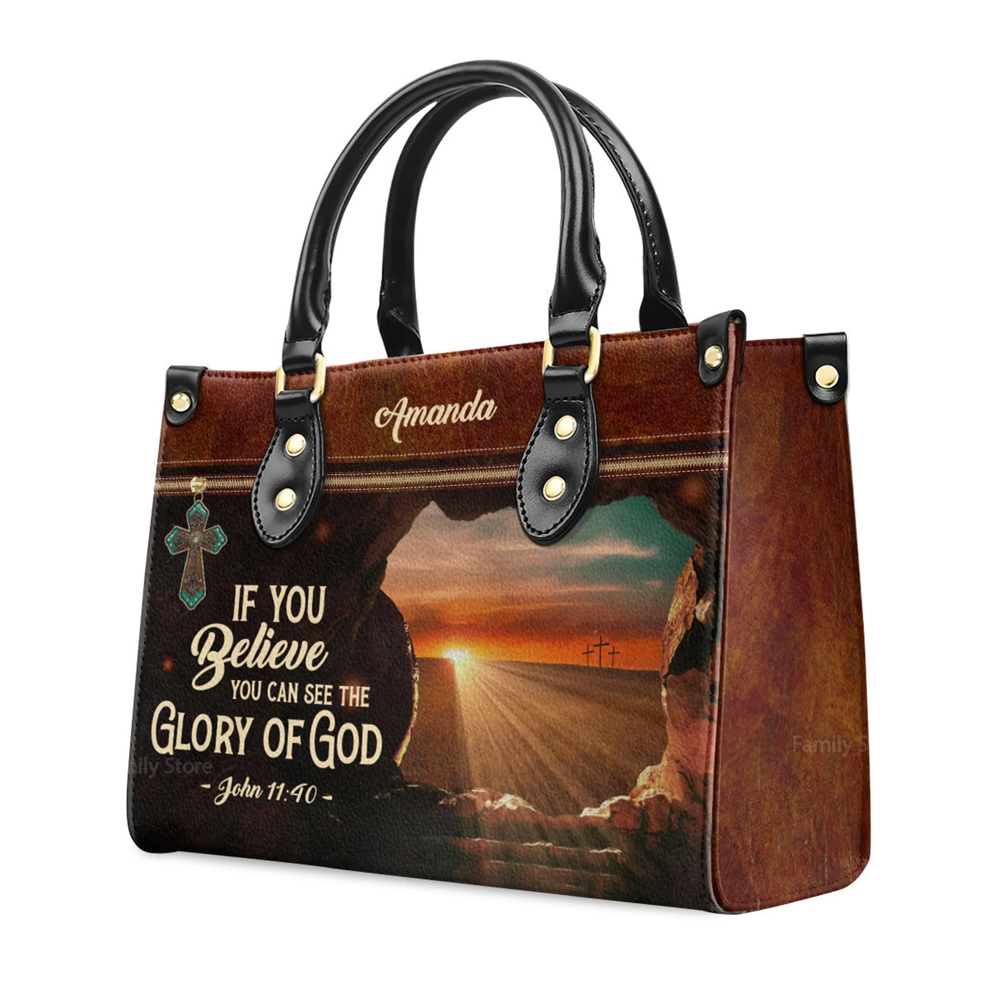 If You Believe You Can See The Glory Of God - Thoughtful Gift For Christians - Personalized Leather Handbag With Handle - AT4080830 - Image 3