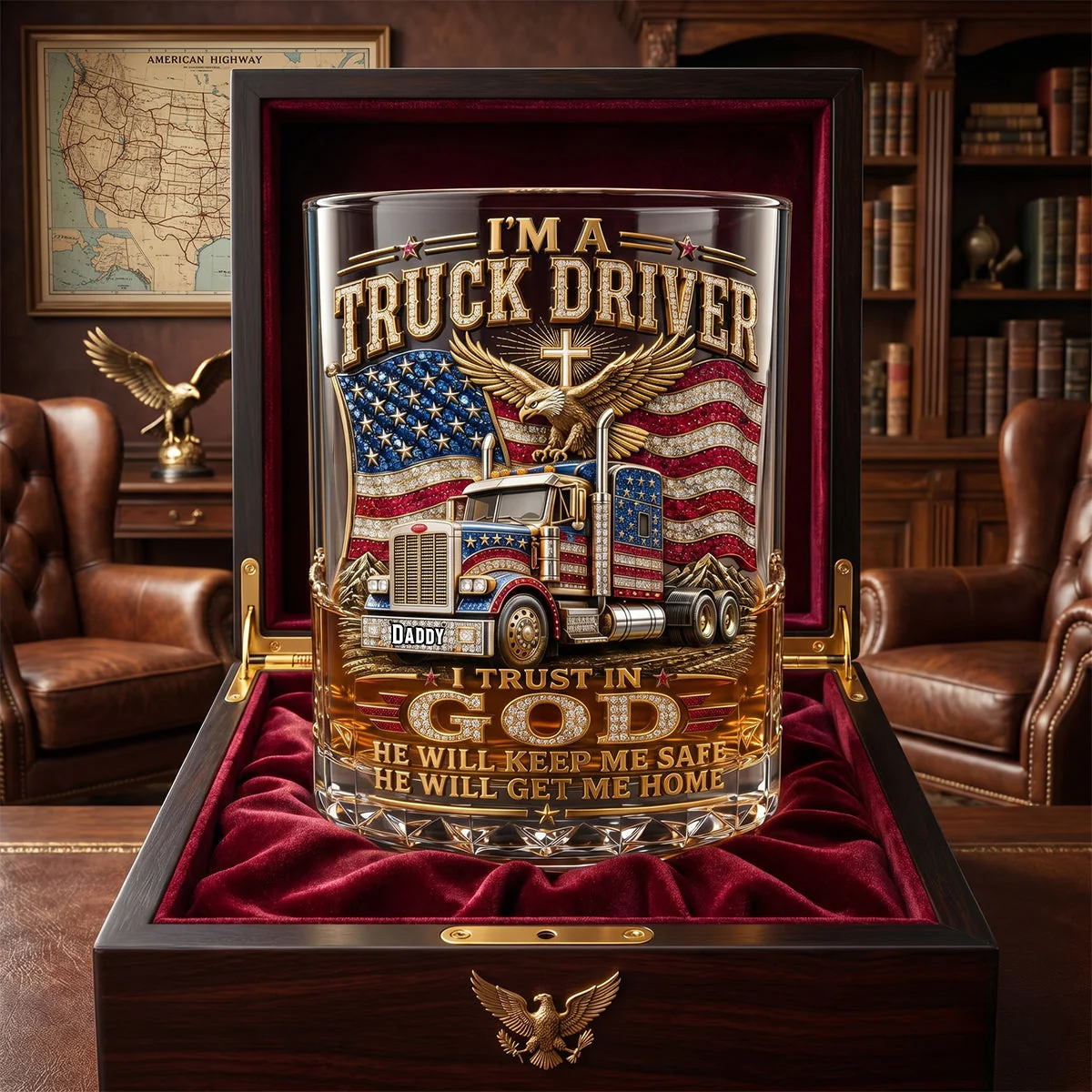 I'm A Truck Driver I Trust In God Eagle Semi Truck - Personalized Whiskey Glass - Gift For Dad - Image 3