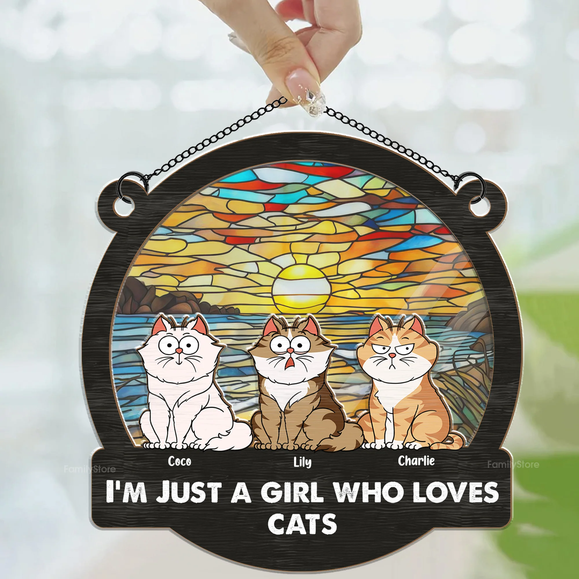 I'm Just A Girl Who Loves Cats - Gift For Cat Lovers - Personalized Window Hanging Window Hanging Suncatcher Ornament - CLP02 NA94 - Image 2