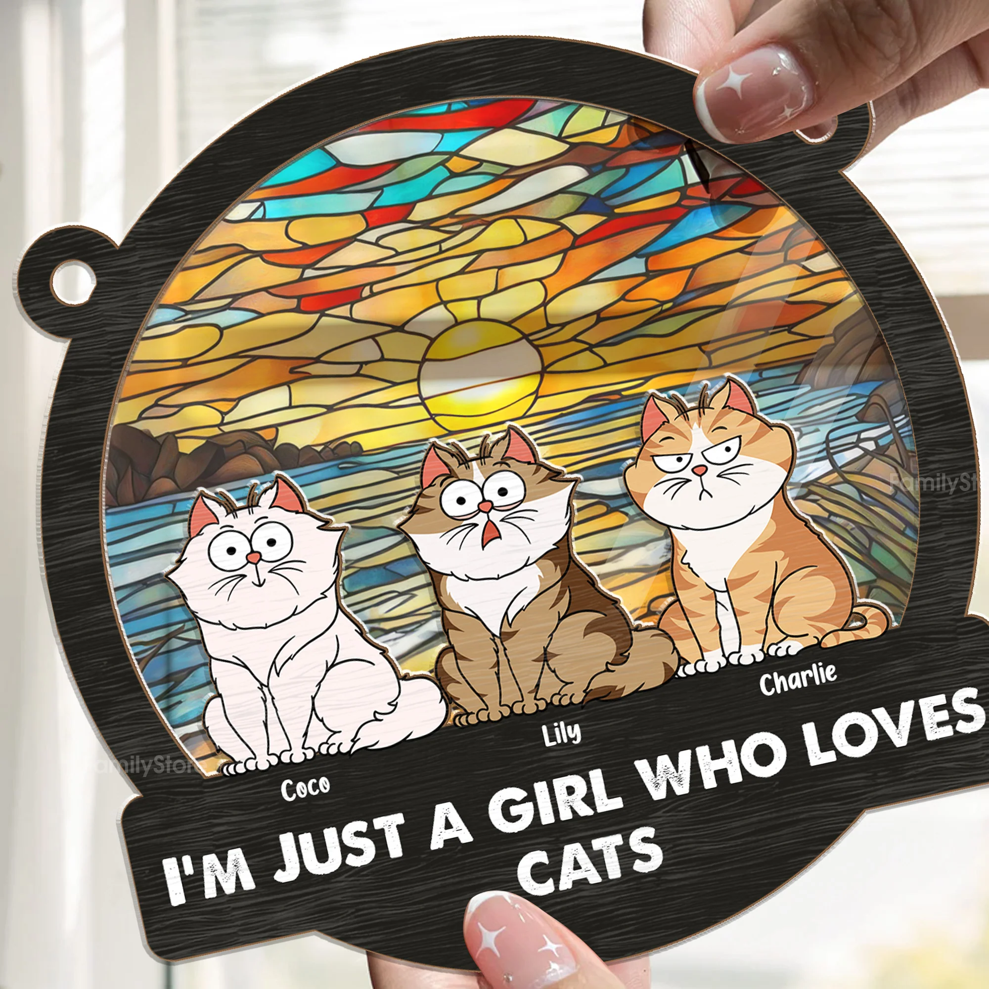 I'm Just A Girl Who Loves Cats - Gift For Cat Lovers - Personalized Window Hanging Window Hanging Suncatcher Ornament - CLP02 NA94 - Image 3