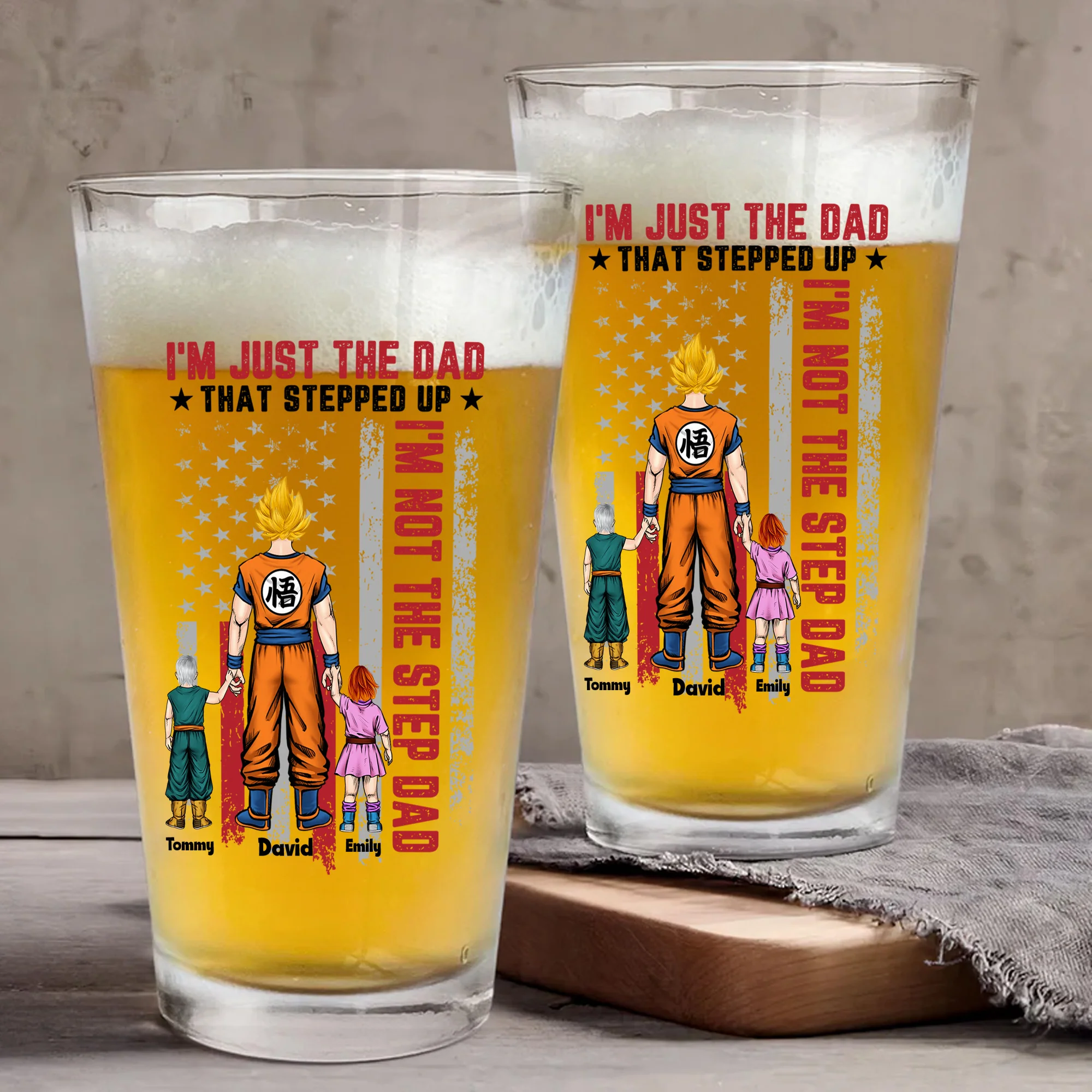 Dragon I'm Just The Dad That Stepped Up - Gift For Dad - Personalized Beer Glass