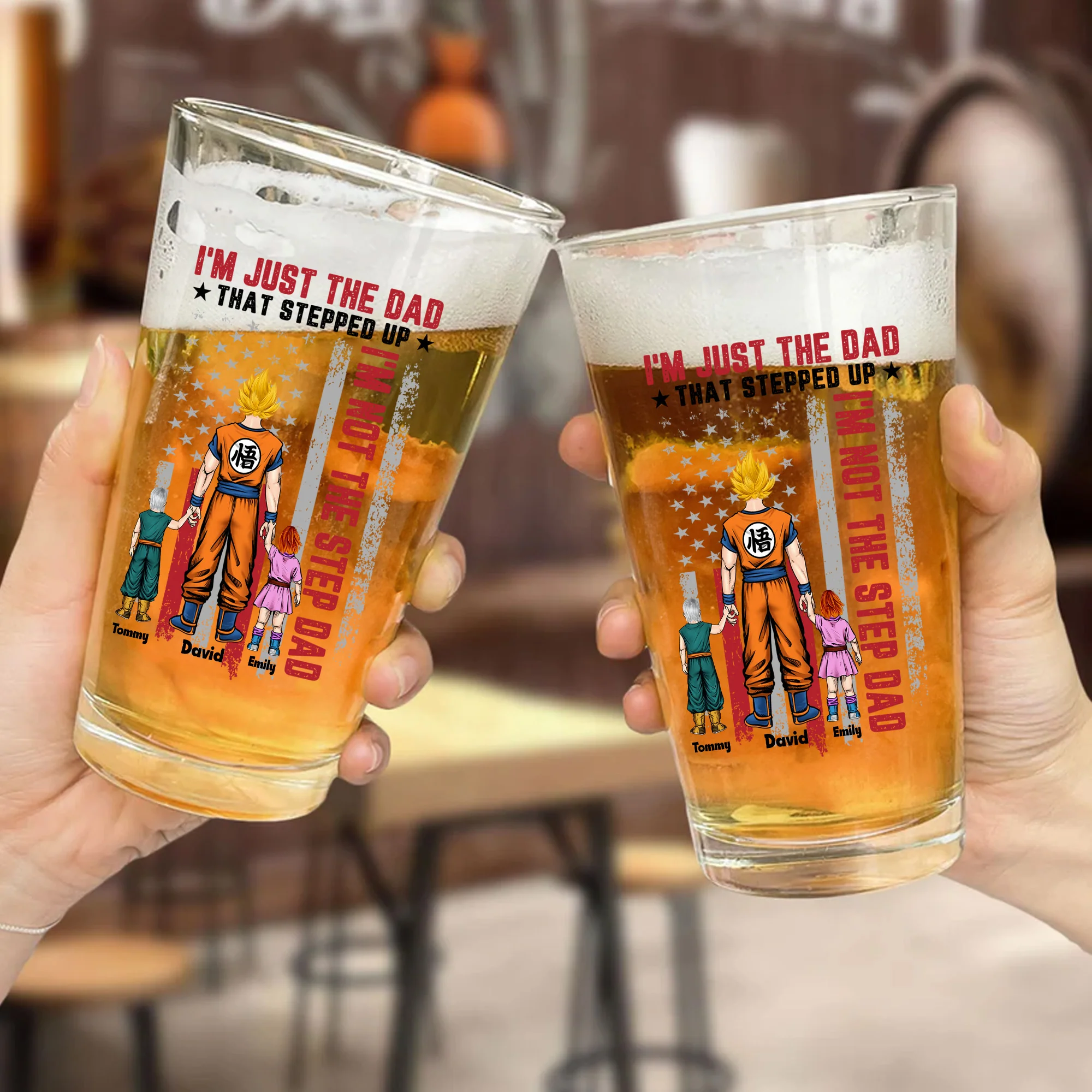 Dragon I'm Just The Dad That Stepped Up - Gift For Dad - Personalized Beer Glass - Image 2