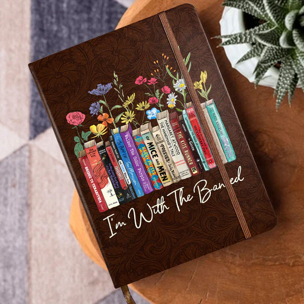I'm With The Banned Flowers - Personalized Leather Cover Notebook - Gift For Book Lover, Reader, Her HH01 - Image 2