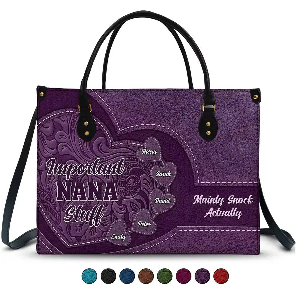 Important Nana Stuff  - Personalized Leather HandBag - Gift For Mother, Grandma, Grandmother, Mother's Day NA94