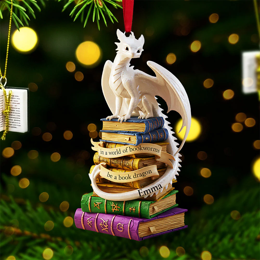 In A World Of Bookworms Be A Book Dragon - Personalized Acrylic Ornament - Christmas Gifts For Book Lovers HH01
