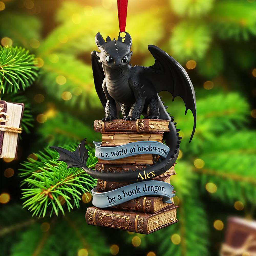 In A World Of Bookworms Be A Book Dragon - Personalized Acrylic Ornament - Christmas Gifts For Book Lovers HH01 - Image 2