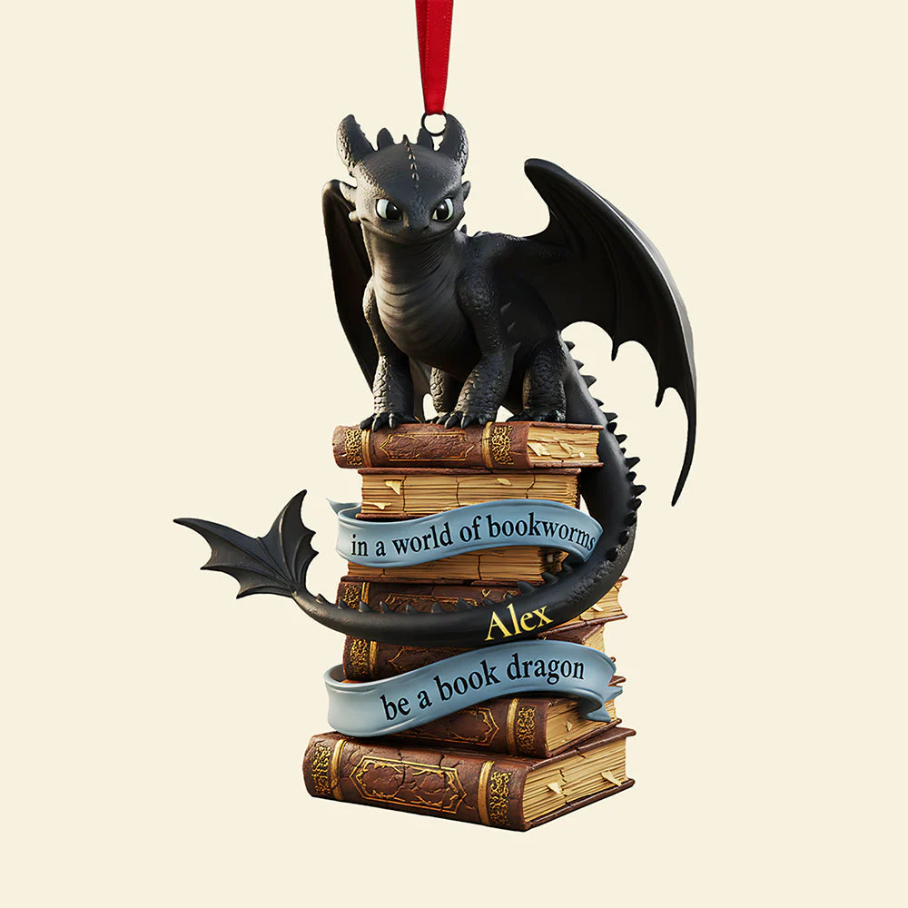 In A World Of Bookworms Be A Book Dragon - Personalized Acrylic Ornament - Christmas Gifts For Book Lovers HH01 - Image 4