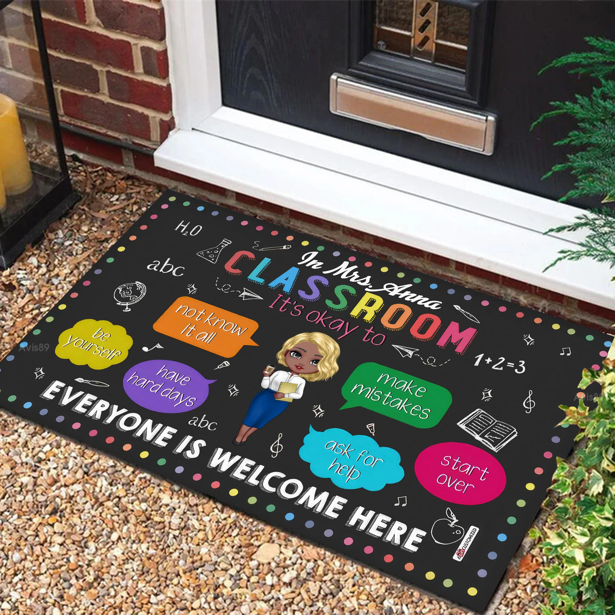 In Classroom It's Okay To Be Yourself - Personalized Doormat For Teacher,Classroom Decor | CLTC01 HD95