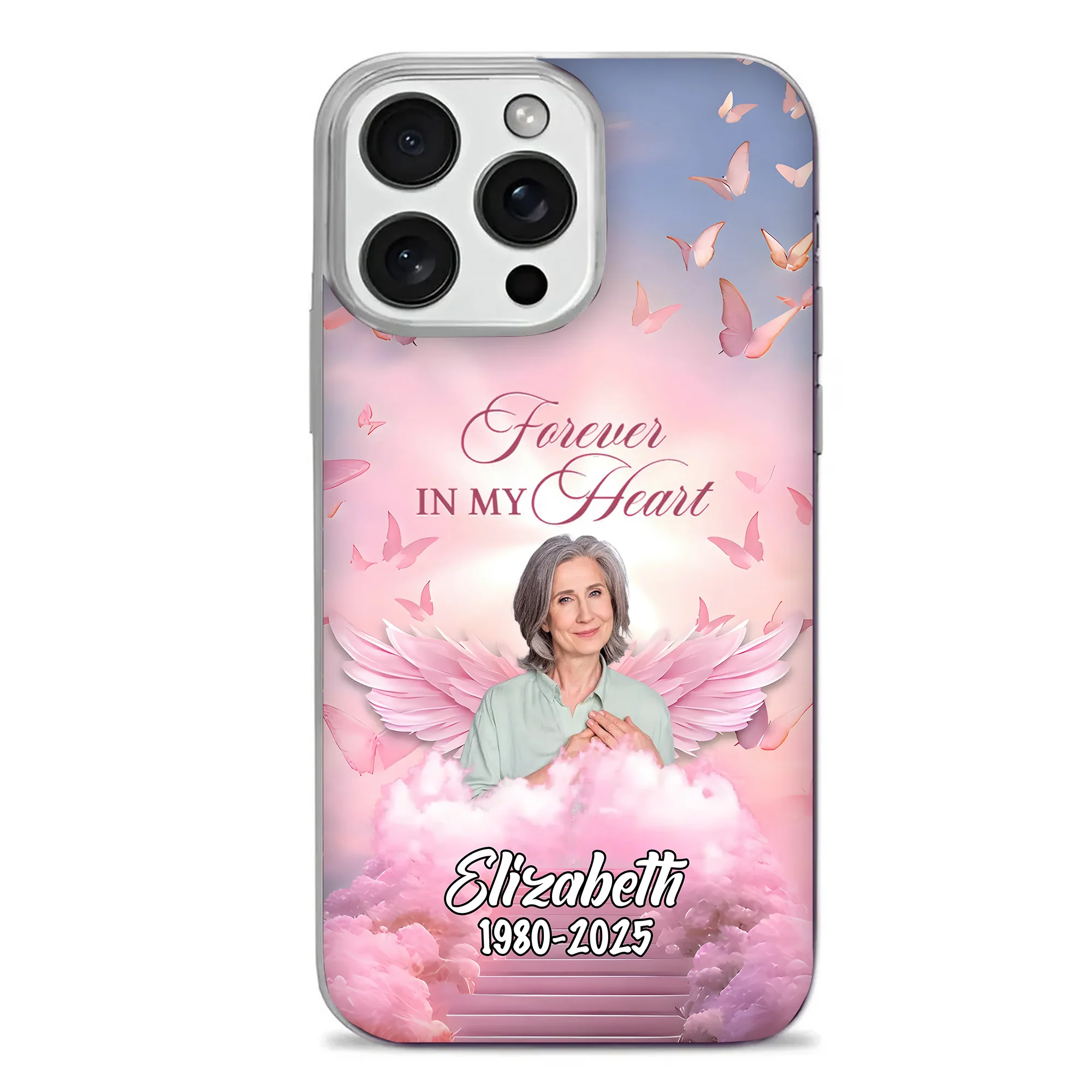 In Loving Memory Angel Wings Butterflies - Personalized Custom Phone Case - Memorial Gift TD118