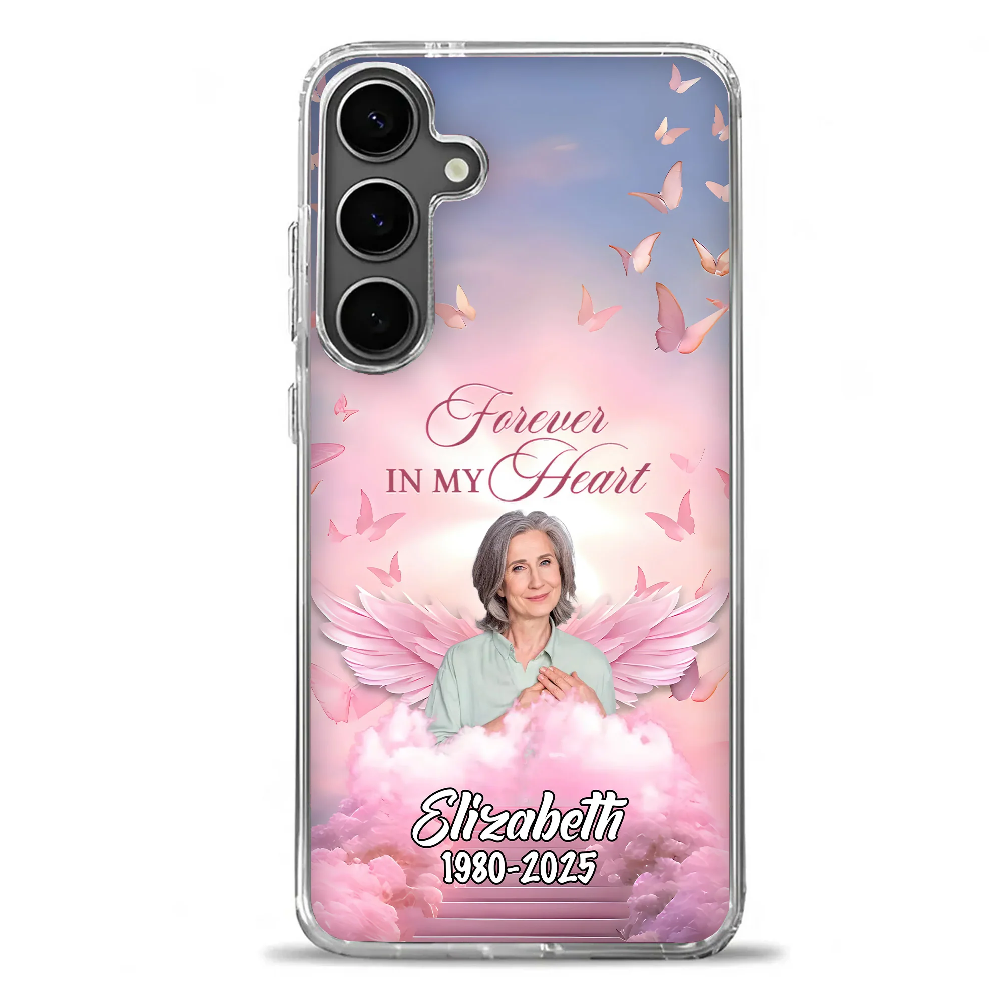 In Loving Memory Angel Wings Butterflies - Personalized Custom Phone Case - Memorial Gift TD118 - Image 2