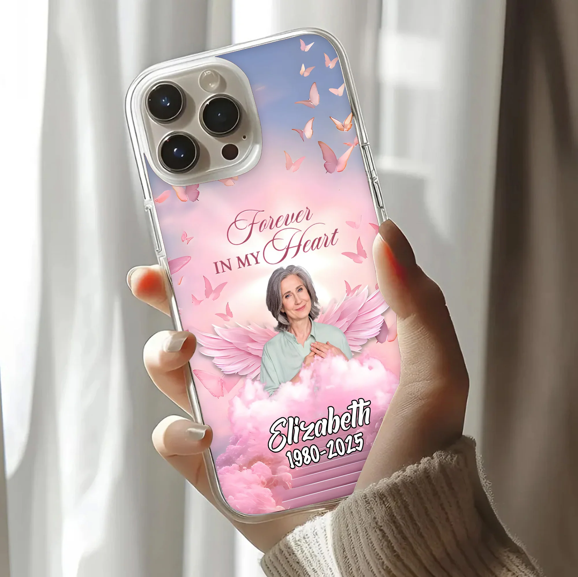 In Loving Memory Angel Wings Butterflies - Personalized Custom Phone Case - Memorial Gift TD118 - Image 3