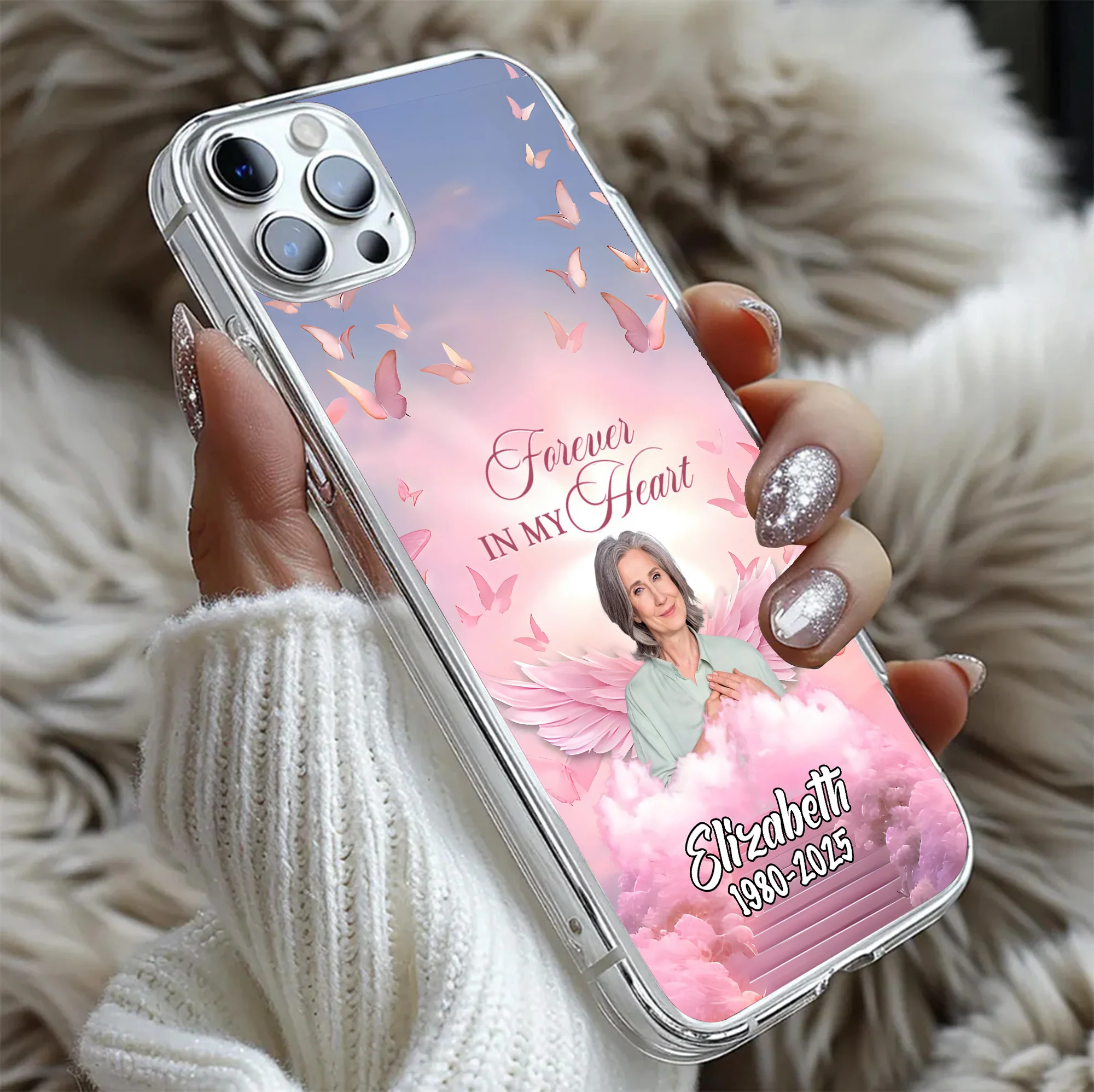 In Loving Memory Angel Wings Butterflies - Personalized Custom Phone Case - Memorial Gift TD118 - Image 5