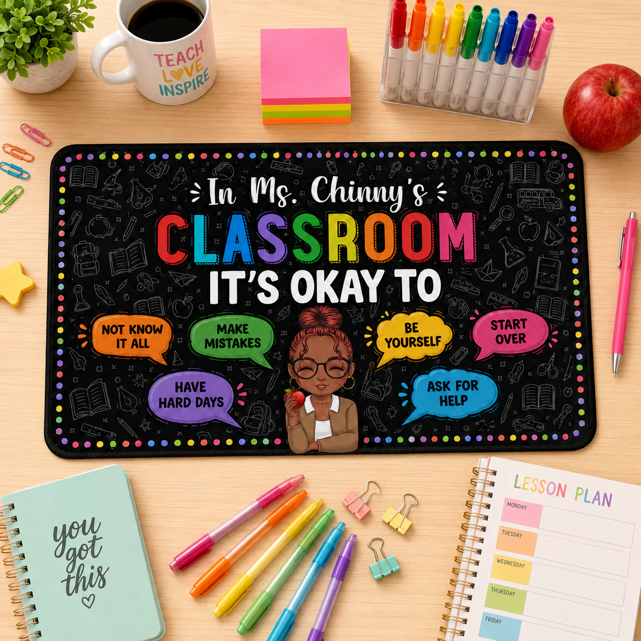 In My Classroom Everything Is Okay - Personalized Desk Mat - Gifts For Teacher, Back To School