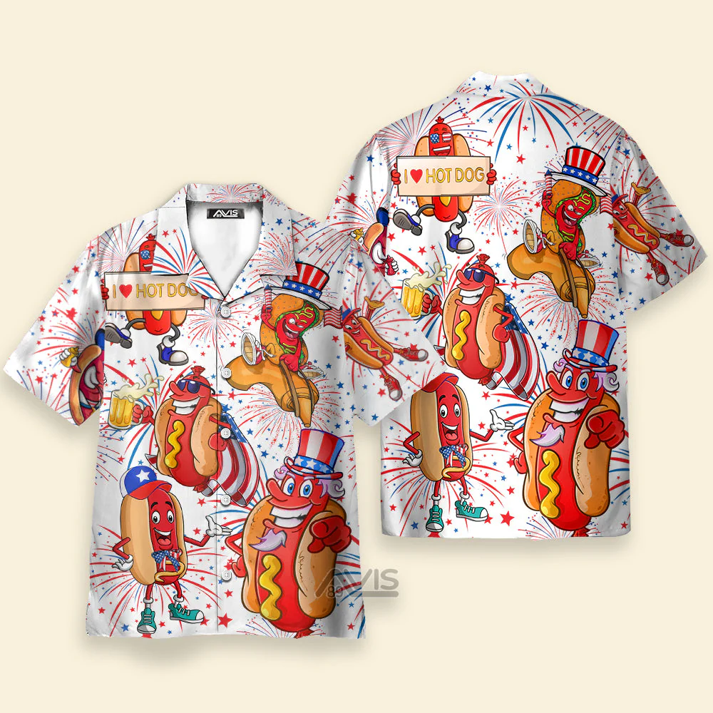 Independence Day 4th Of July Funny Hot Dog American Flag - Hawaiian Shirt - Image 2