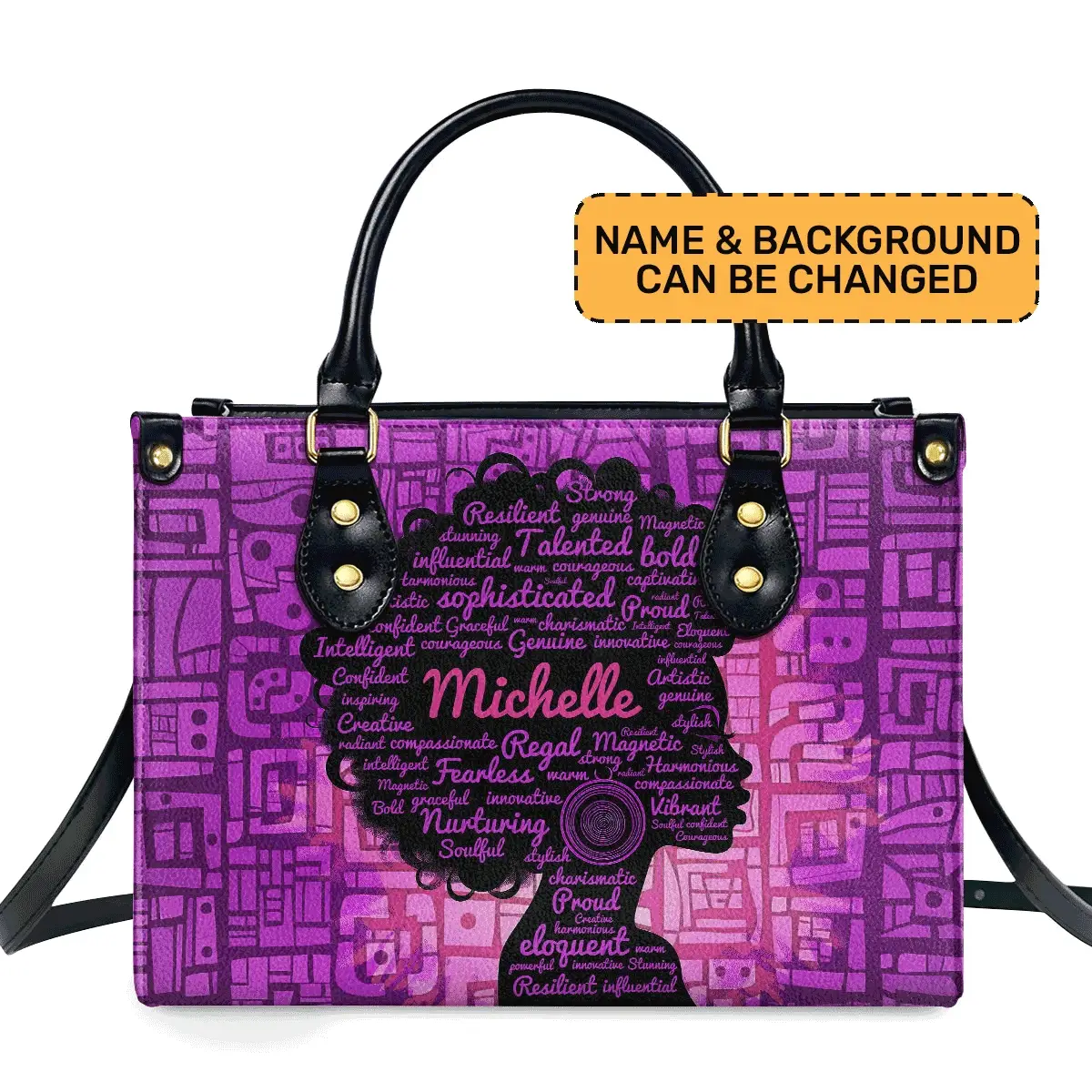 Inspirational Word Cloud Afro Queen - Personalized Leather Handbag - Empowered Gift For Her | HD95