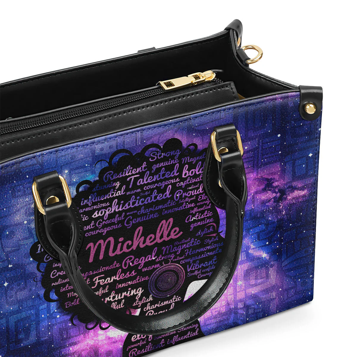 Inspirational Word Cloud Afro Queen - Personalized Leather Handbag - Empowered Gift For Her | HD95 - Image 3