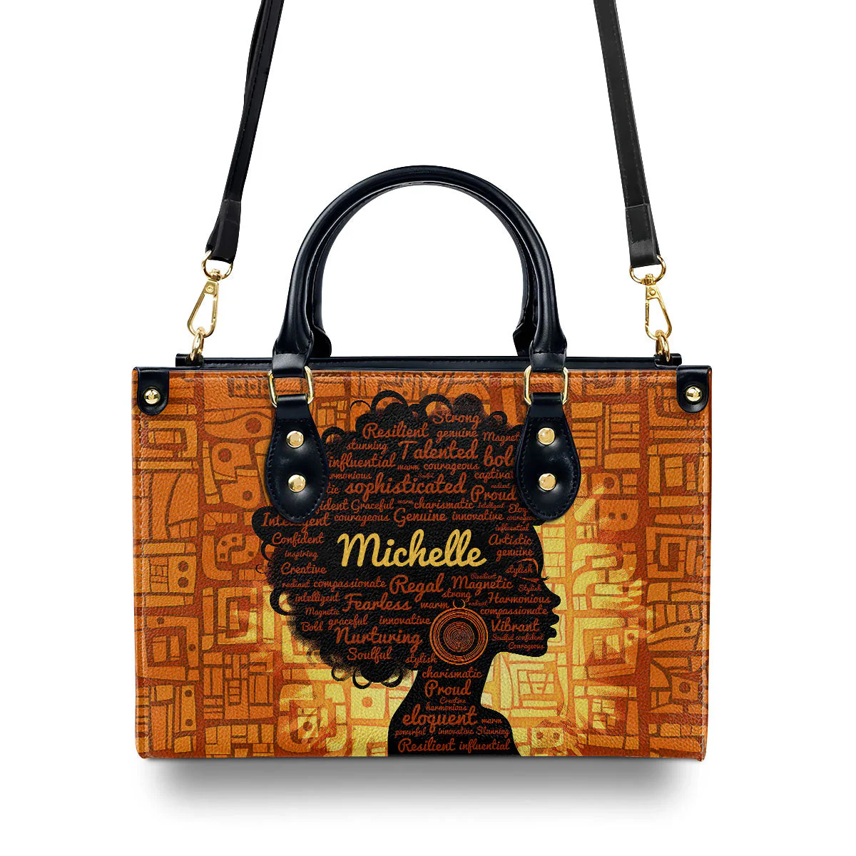 Inspirational Word Cloud Afro Queen - Personalized Leather Handbag - Empowered Gift For Her | HD95 - Image 4
