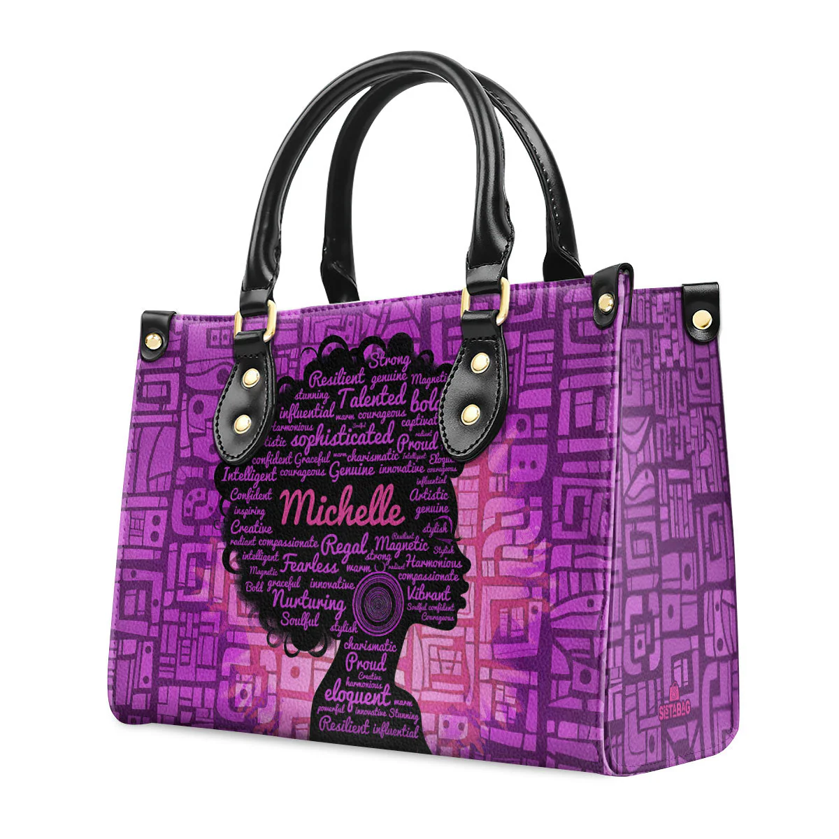 Inspirational Word Cloud Afro Queen - Personalized Leather Handbag - Empowered Gift For Her | HD95 - Image 5